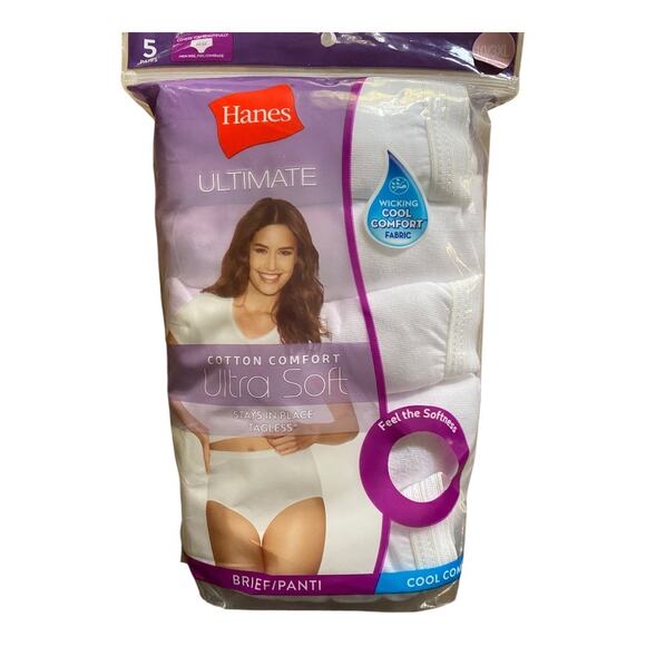 Hanes Women's Plus Size 3X High Rise Full Coverage Briefs White Pack of 5 NWT - Picture 1 of 3